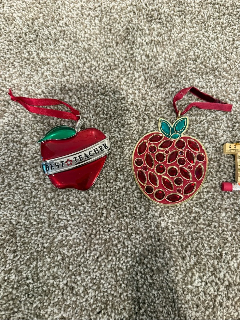 Teacher Apple Ornaments Trio - Red & Green
